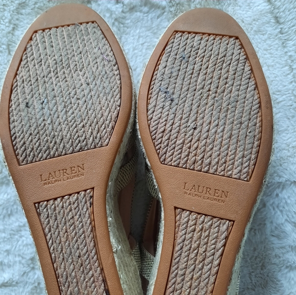 Lauren Ralph Lauren Penelopie Wedge Sandals Size 10 Womens Slingback Tan Khaki - Picture 9 of 12